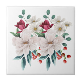 White Red Flowers Blommigt Kitchen Bathroom remode Kakelplatta