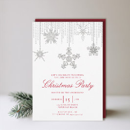 White Red Glitter Drick Gnistra Snowflake-jul Inbjudningar