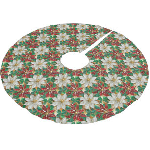 White Red Grönt Guld Poinsettia Julgransmatta Borstad Polyester