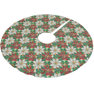 White Red Grönt Guld Poinsettia Julgransmatta Borstad Polyester
