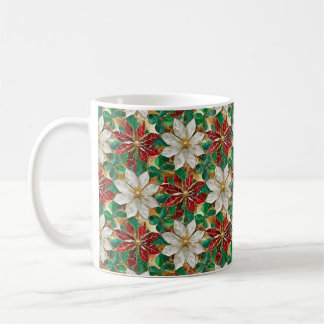 White Red Grönt Guld Poinsettia Kaffemugg