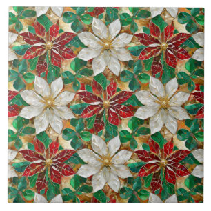 White Red Grönt Guld Poinsettia Kakelplatta