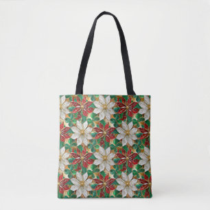 White Red Grönt Guld Poinsettia Tygkasse