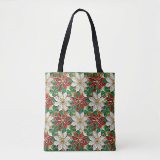 White Red Grönt Guld Poinsettia Tygkasse