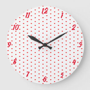 White Red Heart Mönster Cute Valentine Day Gift Stor Klocka