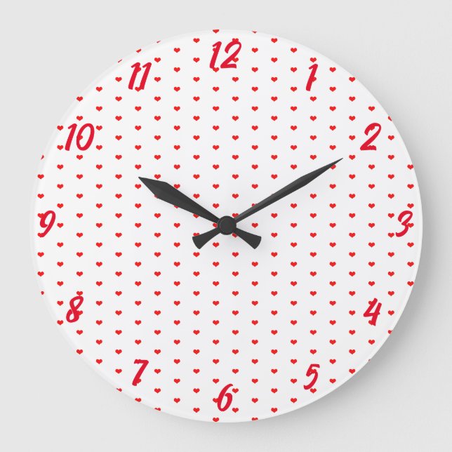 White Red Heart Mönster Cute Valentine Day Gift Stor Klocka (Framsida)