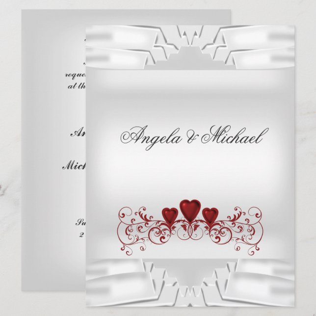 White Red Hearts Big Wedding-inbjudan Inbjudningar (Fram/baksida)