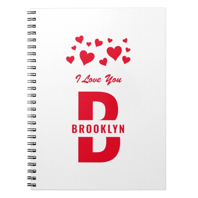 White Red Hipster Monogram Happy Valentine Day Anteckningsbok (Framsidan)