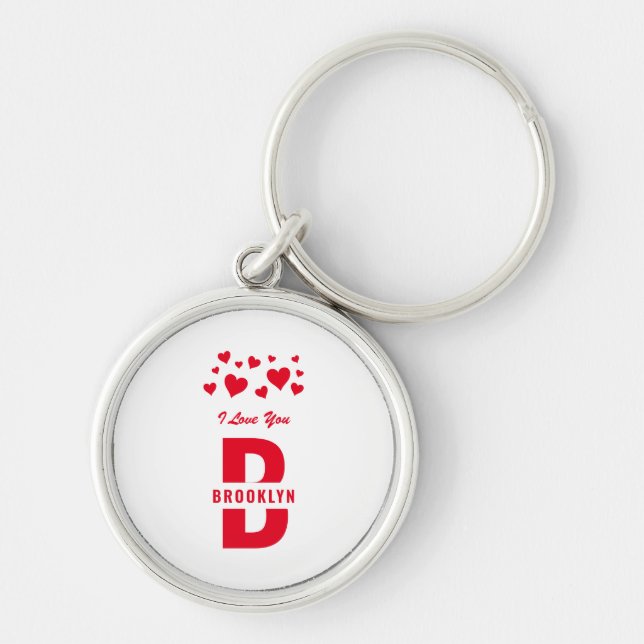 White Red Hipster Monogram Happy Valentine Day Rund Silverfärgad Nyckelring (Framsidan)