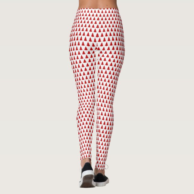 White & Red Julgran Mönster Long Leggings (Baksida)