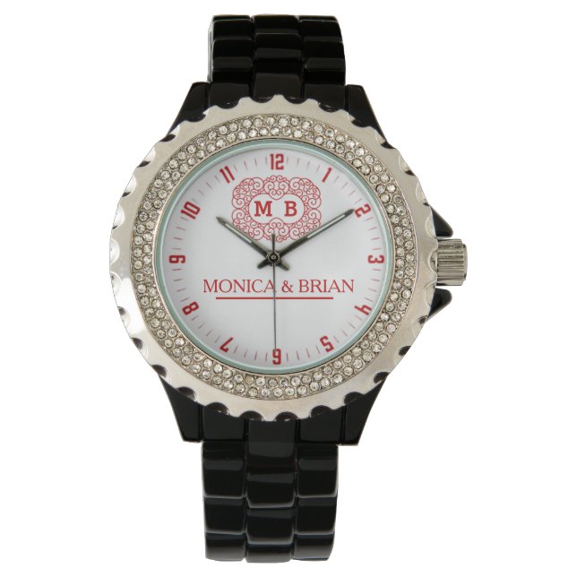White Red Monogram Armbandsur (Framsida)