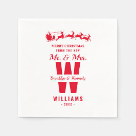 White Red Monogram Newlyed Mr. och Mrs. Jul.. Pappersservett