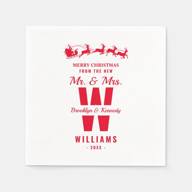 White Red Monogram Newlyed Mr. och Mrs. Jul.. Pappersservett (Framsidan)
