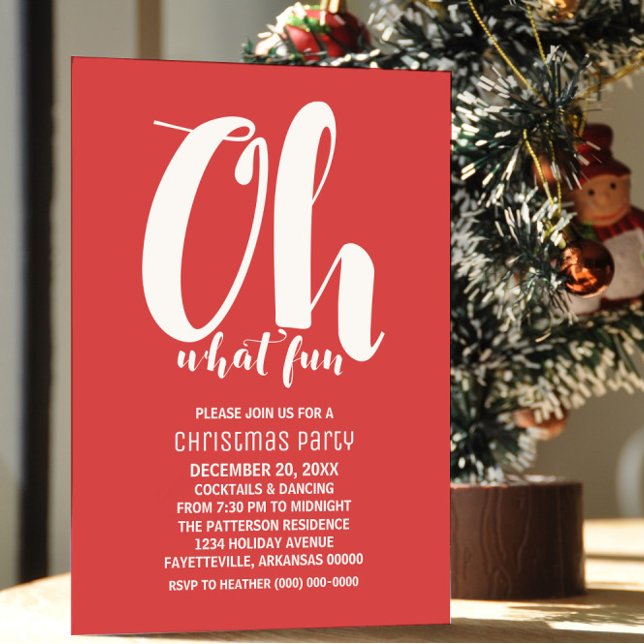 White Red Oh What Roligt Julfest Inbjudan (White and Red Oh What Fun Holiday Party Invite)