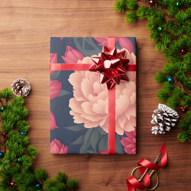 White Red Peony Pastel Colorful Mönster Presentpapper (Julgåva)