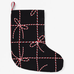 White Red Rope Bow, Twine Färg Ribbon och Tied Kn Liten Julstrumpa