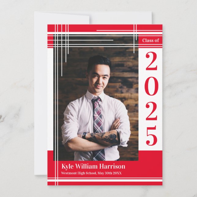 White Red School Färg Studenten Photo Play Inbjudningar (Framsida)