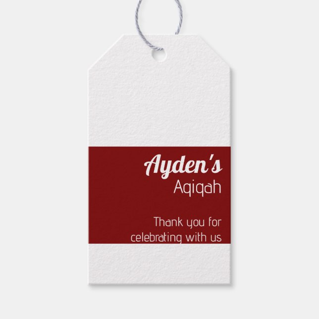 White Red Solid Färg Plain, Aqiqah Baby Shower Presentetikett (Framsidan)
