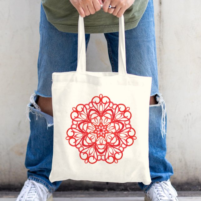 White & Red Söt Decorative Mandala Cute Julafton Tygkasse (Skapare uppladdad)