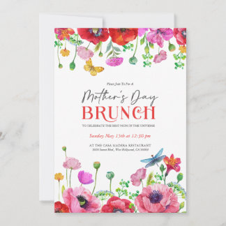 White Red Watercolor Blommigt Mors dag Brunch Inbjudningar