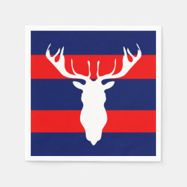 White Reindeer Silhouette Red Navy Blue Rand Pappersservett