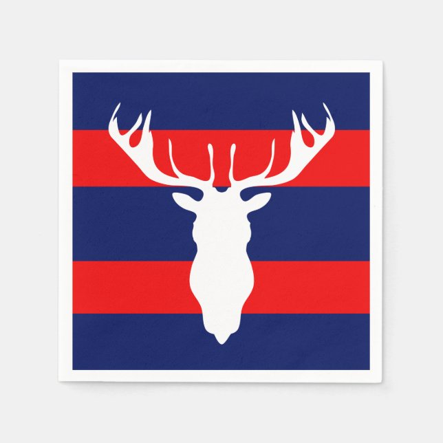 White Reindeer Silhouette Red Navy Blue Rand Pappersservett (Framsidan)