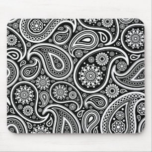 White Retro Paisley Mönster Design på svart Musmatta