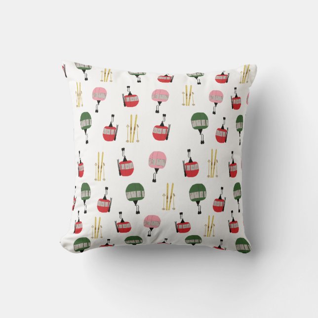 White Retro Ski Hiss Gondola Winter Skiing Kudde (Framsida)