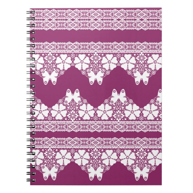 White Retro Snöre butterflies Burgundy Anteckningsbok (Framsidan)