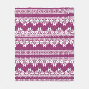 White Retro Snöre butterflies Burgundy Fleecefilt