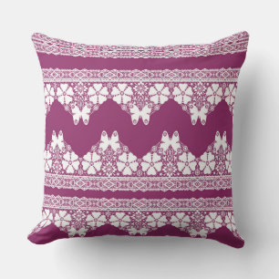 White Retro Snöre butterflies Burgundy Kudde
