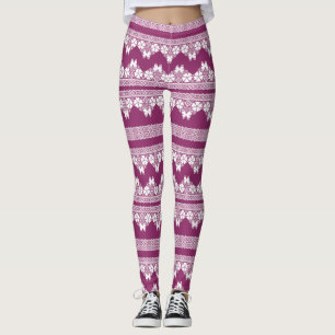White Retro Snöre butterflies Burgundy Leggings