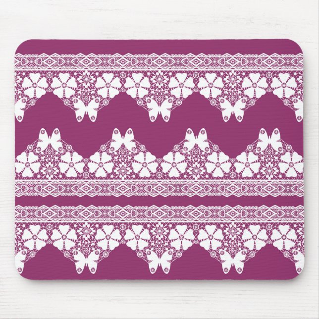 White Retro Snöre butterflies Burgundy Musmatta (Framsidan)