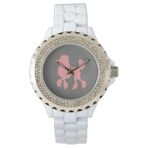 White Rhinestone Rosa Pudel Women's Watch Armbandsur