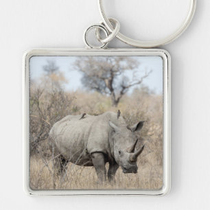 White Rhino Fyrkantig Silverfärgad Nyckelring
