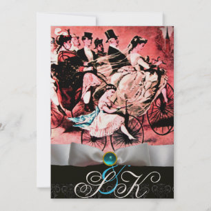 WHITE RIBBON AQUA BLUE BLACK DAMASK MONOGRAM INBJUDNINGAR