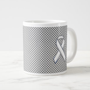 White Ribbon Awareness White Carbon Fibre Print Jumbo Mugg