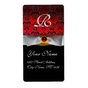 WHITE RIBBON BLACK RED BURGUNDY DAMASK MONOGRAM FRAKTSEDEL