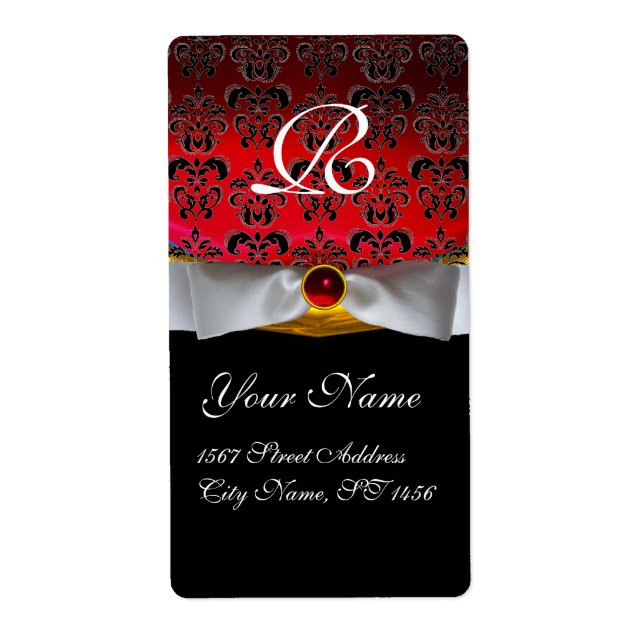 WHITE RIBBON BLACK RED BURGUNDY DAMASK MONOGRAM FRAKTSEDEL (Framsidan)