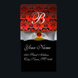 WHITE RIBBON BLACK RED RUBY DAMASK MONOGRAM FRAKTSEDEL<br><div class="desc">Elegant, klassindelning och unik utformning av Bulgan Lumini (c) Design och digital grafisk framställning i vintage stil av Bulgan Lumini (c) . Enkel att anpassa med din egen text som en märkre för bröllopsförmån, osa, spara-till-datum, tack för etiketter, möhippor, födelsedagsfester: söt 16, quinceanera, Bat mitzvah , returetiketter, nya duschar, nya,...</div>