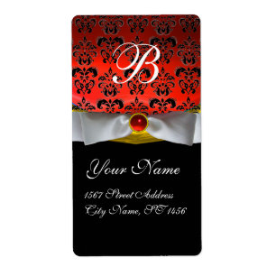 WHITE RIBBON BLACK RED RUBY DAMASK MONOGRAM FRAKTSEDEL