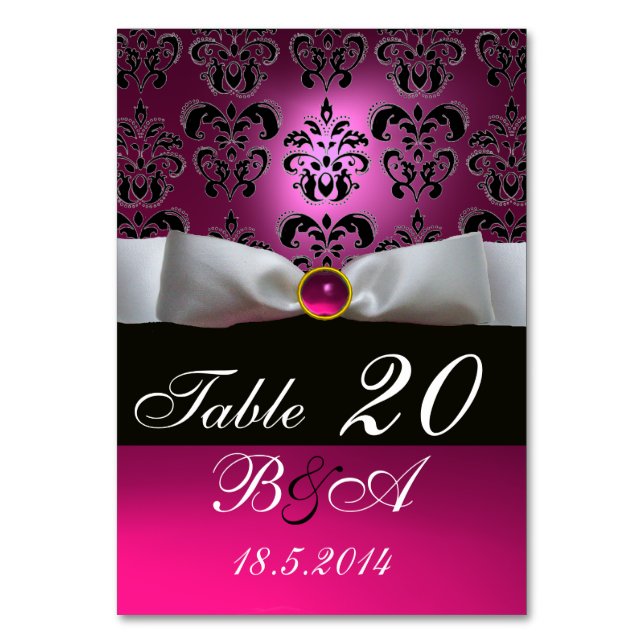 WHITE RIBBON, BLACK ROSA FUCHSIA DAMASK MONOGRAM BORDSNUMMER (Baksidan)