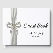 White Ribbon Diamond Bow Bröllop Guestbook