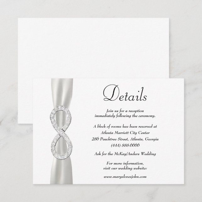 White Ribbon Diamond Infinity Bröllopsdetaljer Tilläggskort (Fram/baksida)