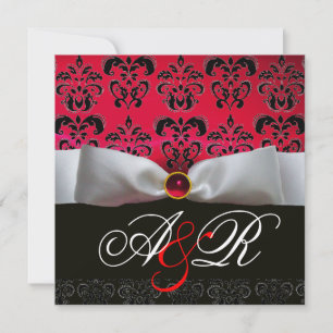 WHITE RIBBON RED BURGUNDY BLACK DAMASK MONOGRAM INBJUDNINGAR