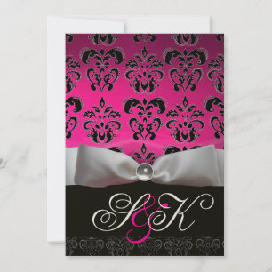 WHITE RIBBON ROSA FUCHSIA BLACK DAMASK MONOGRAM INBJUDNINGAR