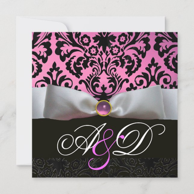 WHITE RIBBON ROSA LILAC BLACK DAMASK MONOGRAM INBJUDNINGAR (Framsida)