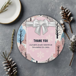 White Ribbon Winter Forest Snöflingor Baby Shower Gåvor Etiketter