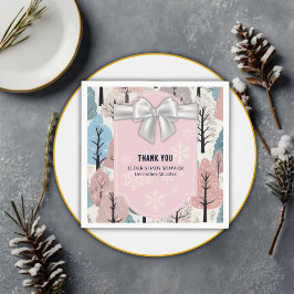 White Ribbon Winter Forest Snöflingor Baby Shower Pappersservett