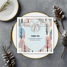 White Ribbon Winter Forest Snöflingor Baby Shower Pappersservett